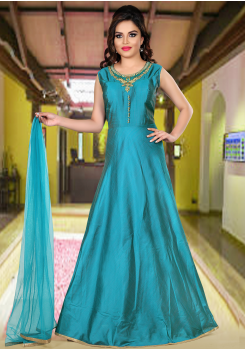 Peacock Blue Color Party Wear Designer Gown